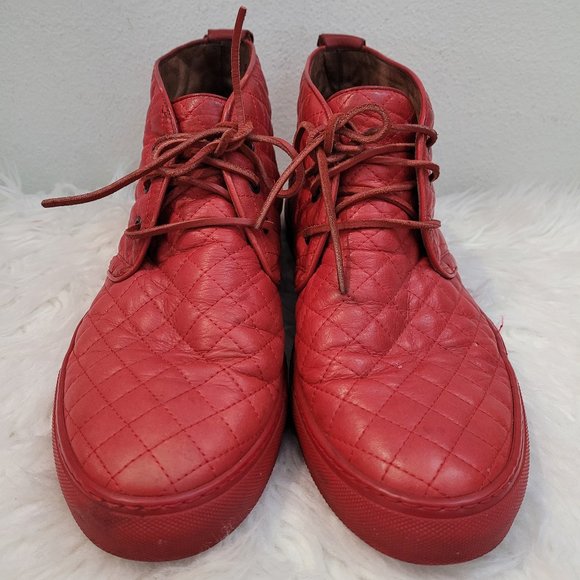 DEL TORO RED LEATHER QUILTED HIGH TOP CHUKKA SNEAKER US MENS 12 HIGH TOP - Picture 3 of 14